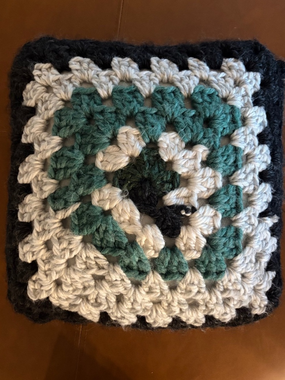 Grannycore granny square accent throw pillow reversible 13" x 13" cute EUC retro